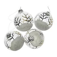 Northlight Frosted Winter Tree Glass Ball 3.25in (80mm) - 4ct Christmas Ornament