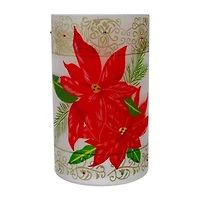 Northlight 10in Hand-Painted Red Poinsettias And Gold Candle Holder