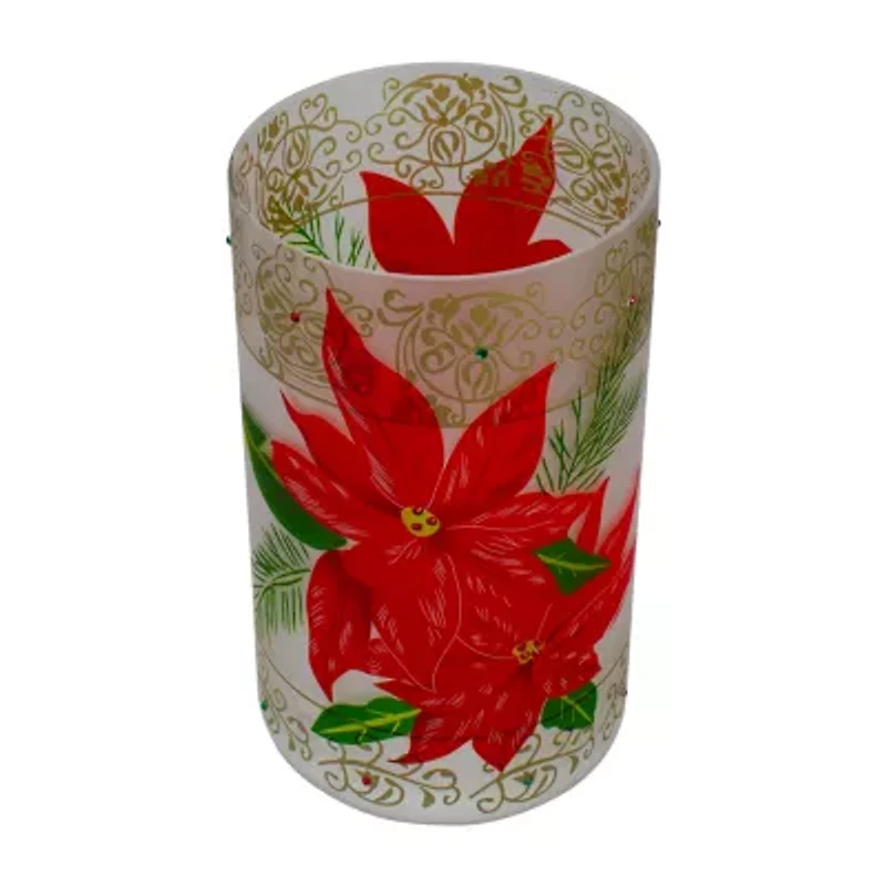 Northlight 10in Hand-Painted Red Poinsettias And Gold Candle Holder