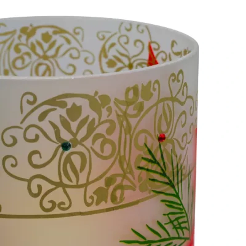Northlight 10in Hand-Painted Red Poinsettias And Gold Candle Holder