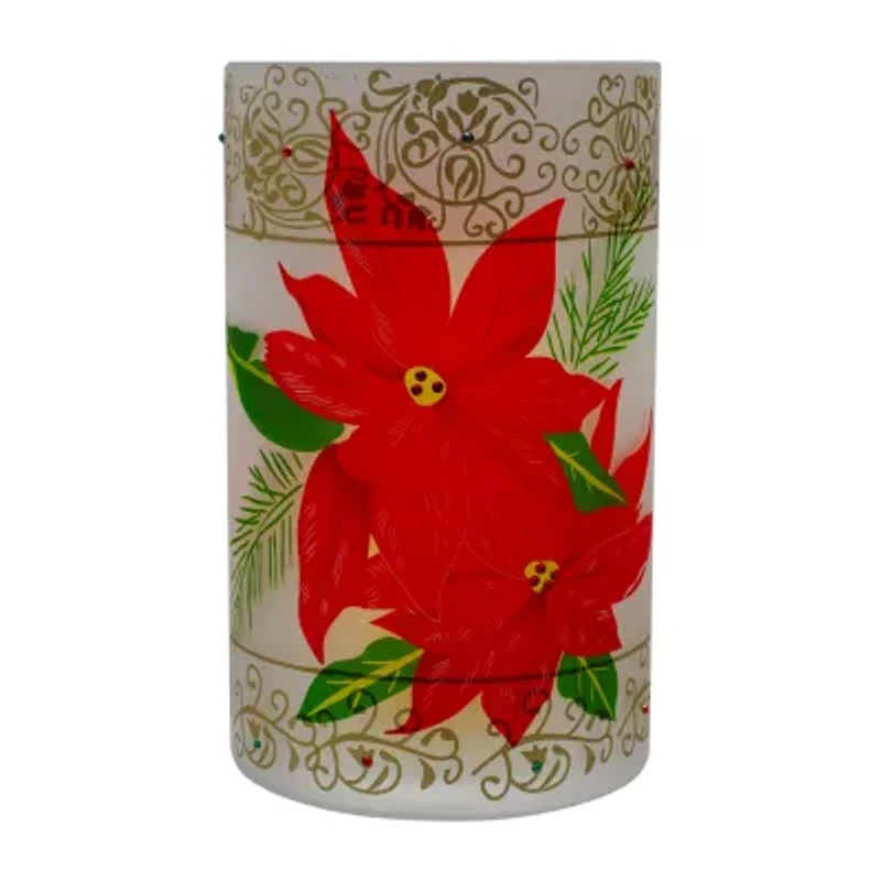 Northlight 10in Hand-Painted Red Poinsettias And Gold Candle Holder
