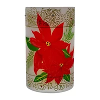 Northlight 10in Hand-Painted Red Poinsettias And Gold Candle Holder