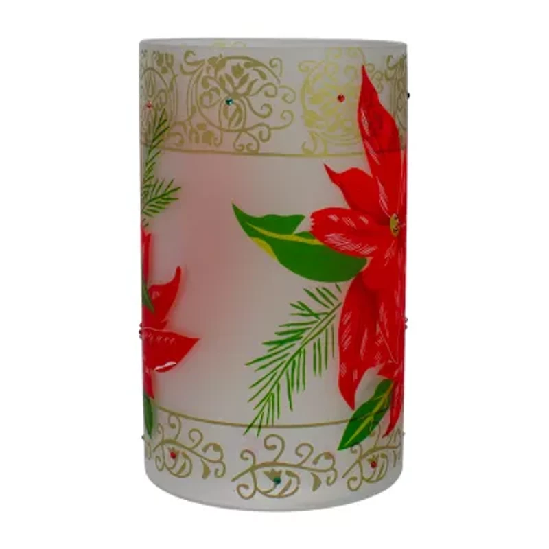 Northlight 10in Hand-Painted Red Poinsettias And Gold Candle Holder