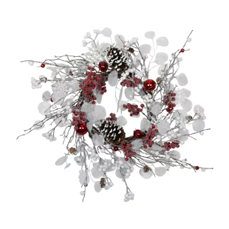 Northlight Berries And Snowflakes - 24in - Red And White - Unlit Wreath