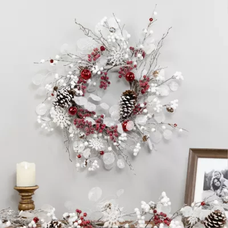 Northlight 24" Berries And Snowflakes Artificial Wreath