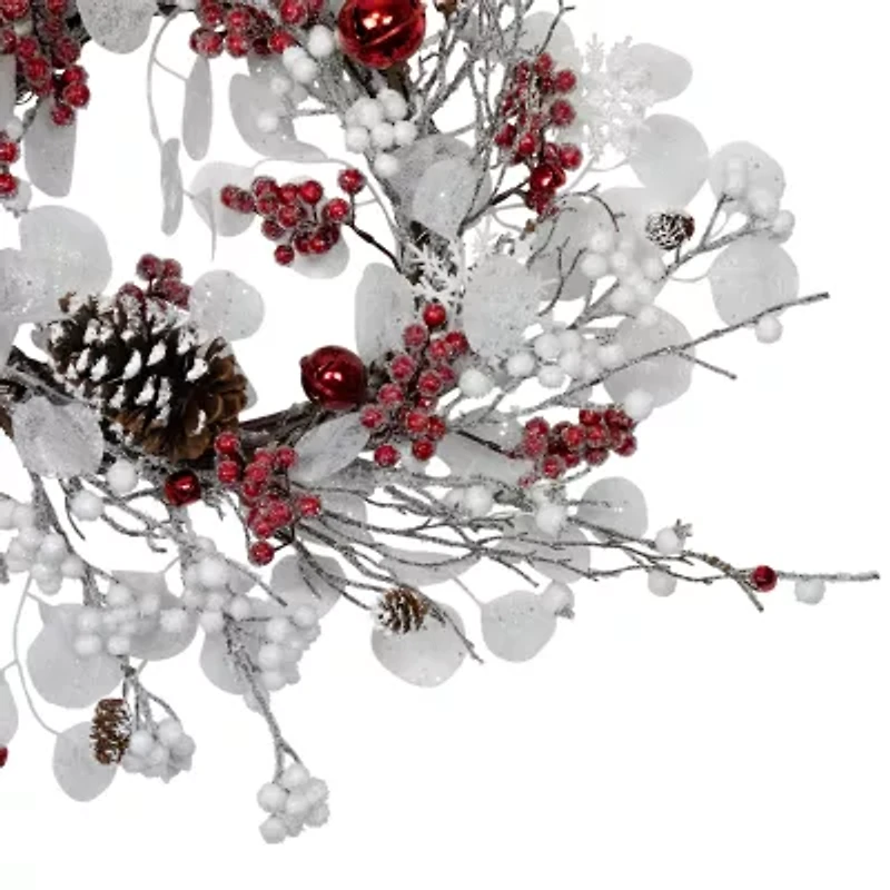 Northlight Berries And Snowflakes - 24in - Red And White - Unlit Wreath