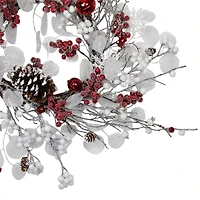 Northlight Berries And Snowflakes - 24in - Red And White - Unlit Wreath