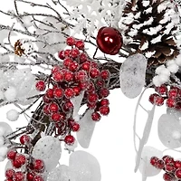 Northlight Berries And Snowflakes - 24in - Red And White - Unlit Wreath
