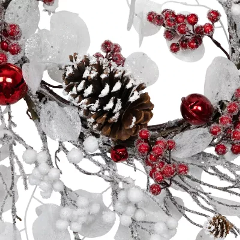 Northlight Berries And Snowflakes - 24in - Red And White - Unlit Wreath