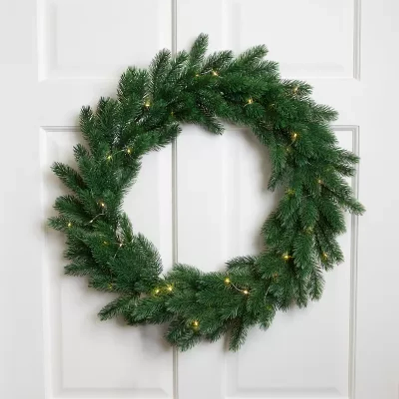 Northlight Pre-Lit B/O Lush Pine - 24in - Clear Lights Wreath
