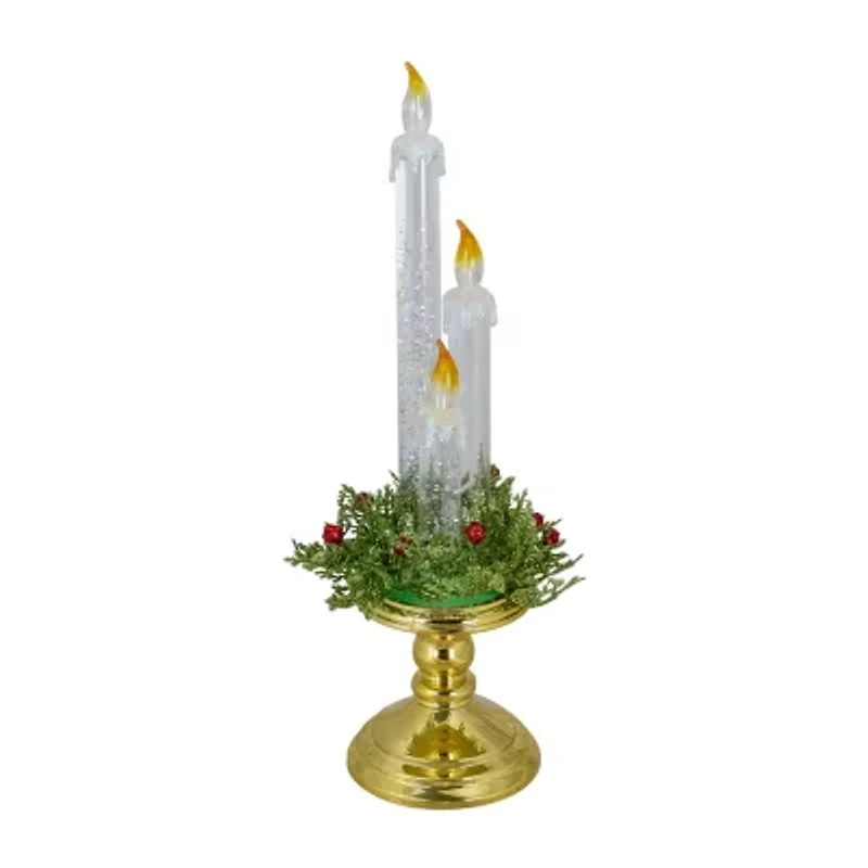 Northlight 14.5" Lighted Water Candle With Foliage And Berries Flameless Candle
