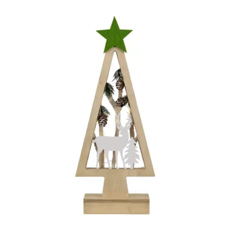 Northlight Lighted Wooden With Star And Reindeer Woodland Scene - 15in 1 Foot Christmas Tree