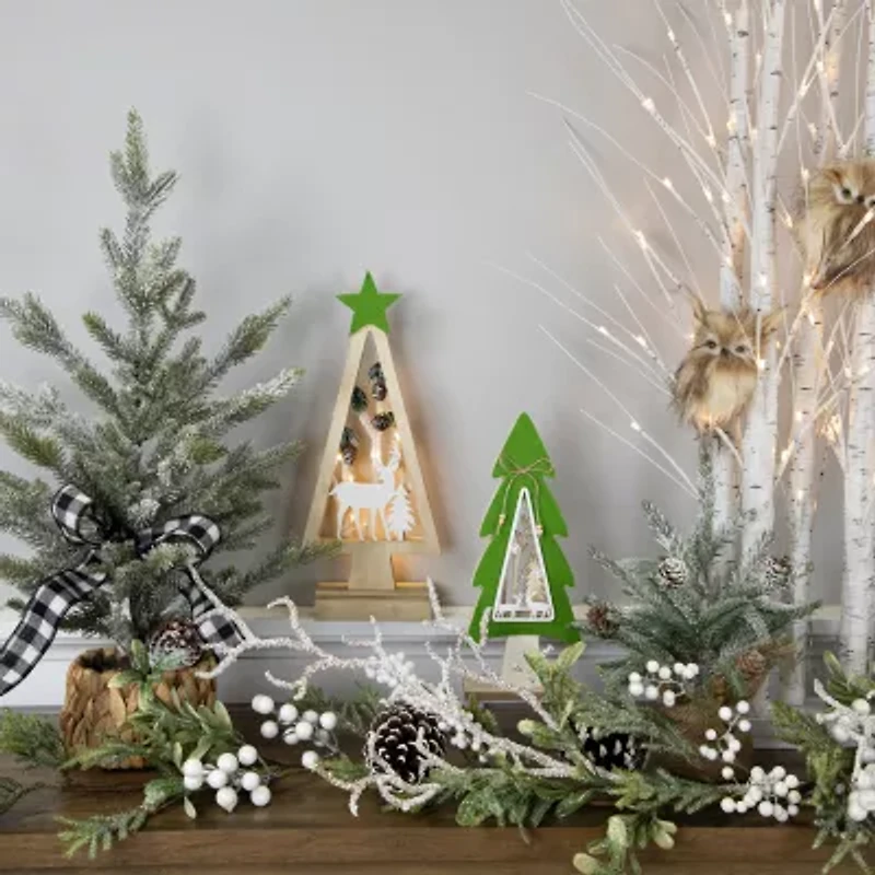 Northlight Lighted Wooden With Star And Reindeer Woodland Scene - 15in 1 Foot Christmas Tree