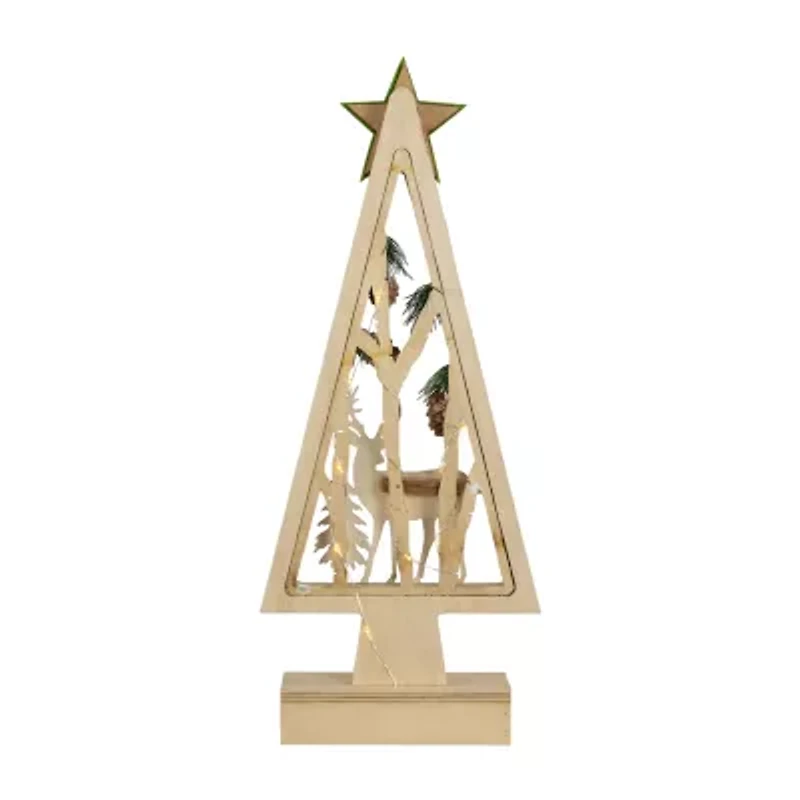 Northlight Lighted Wooden With Star And Reindeer Woodland Scene - 15in 1 Foot Christmas Tree