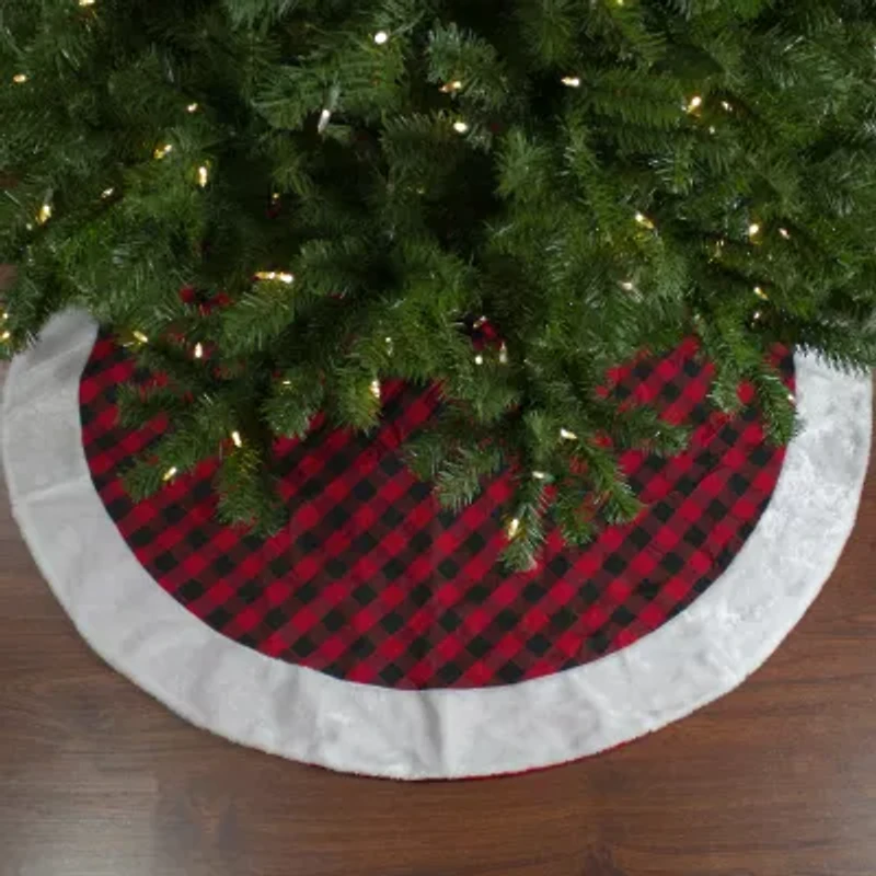 Northlight 48in Red And Black Buffalo Plaid With Faux Fur Trim Indoor Tree Skirt