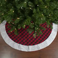 Northlight 48in Red And Black Buffalo Plaid With Faux Fur Trim Indoor Tree Skirt