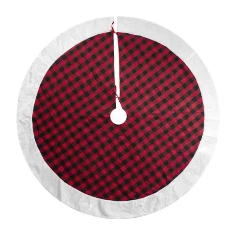 Northlight 48in Red And Black Buffalo Plaid With Faux Fur Trim Indoor Tree Skirt