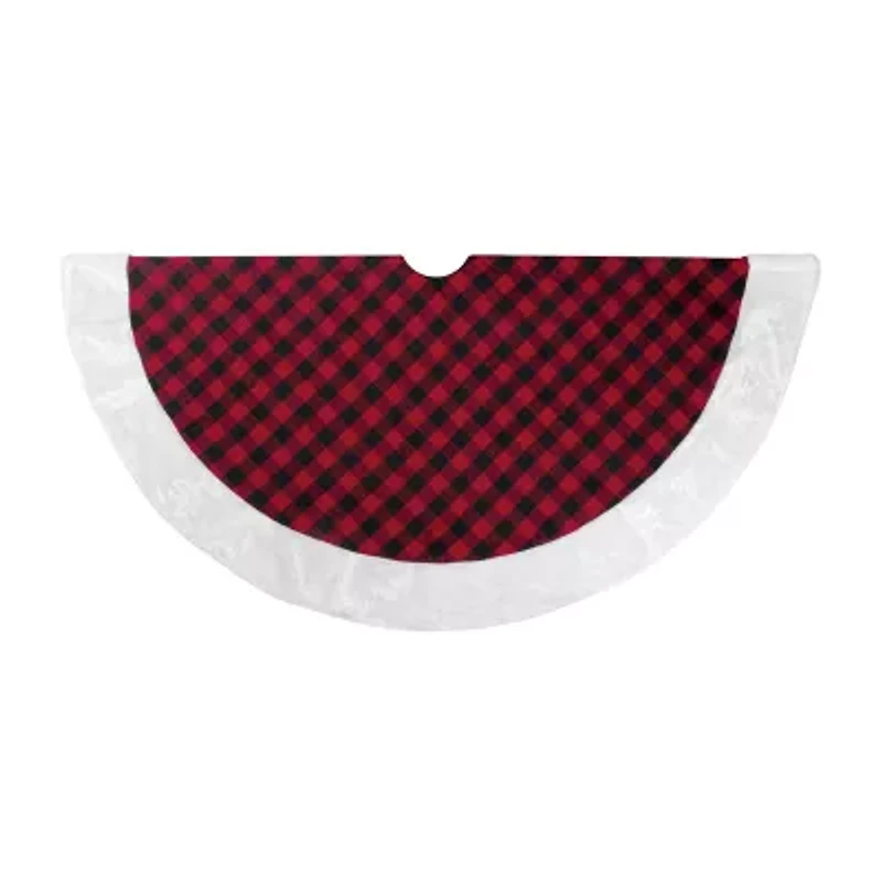 Northlight 48in Red And Black Buffalo Plaid With Faux Fur Trim Indoor Tree Skirt