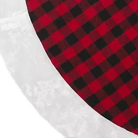 Northlight 48in Red And Black Buffalo Plaid With Faux Fur Trim Indoor Tree Skirt