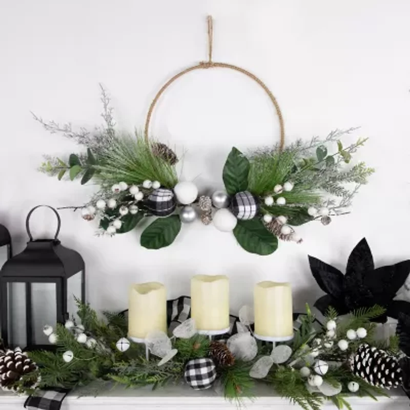 Northlight Real Touch™️ Winter Greenery With Pinecones - 18in - Unlit Wreath