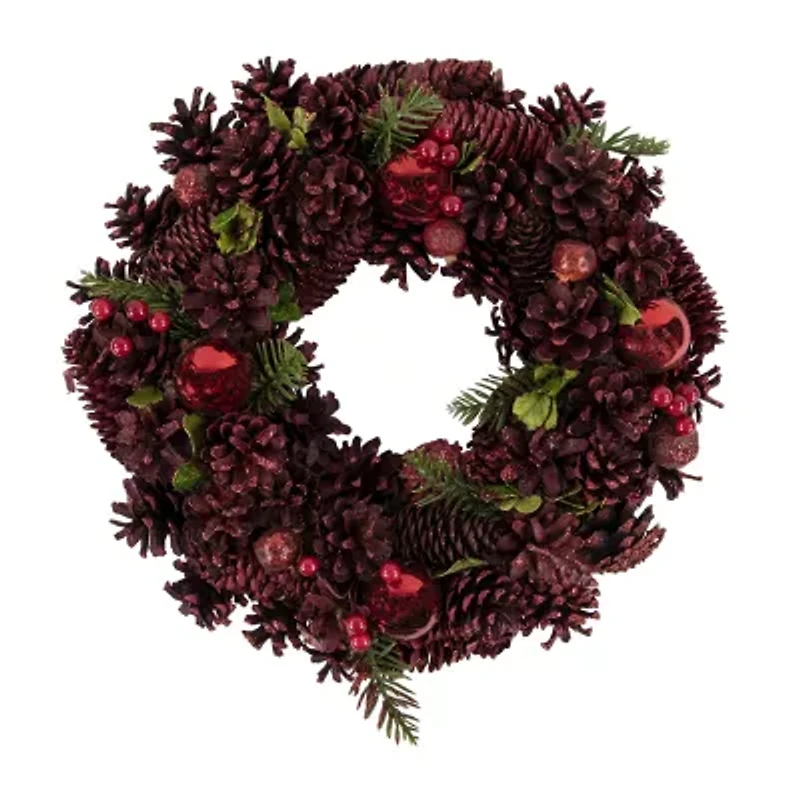Northlight Red Pinecone Berry And Ornament 13.5in Unlit Wreath
