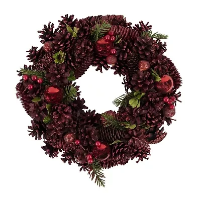 Northlight Red Pinecone Berry And Ornament 13.5in Unlit Wreath