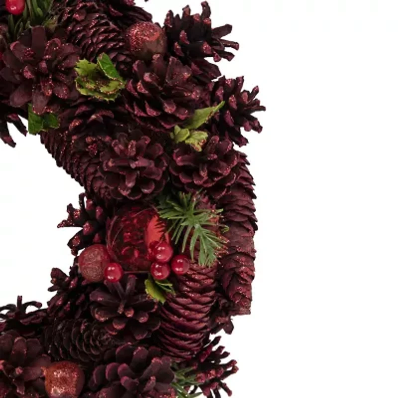 Northlight Red Pinecone Berry And Ornament 13.5in Unlit Wreath
