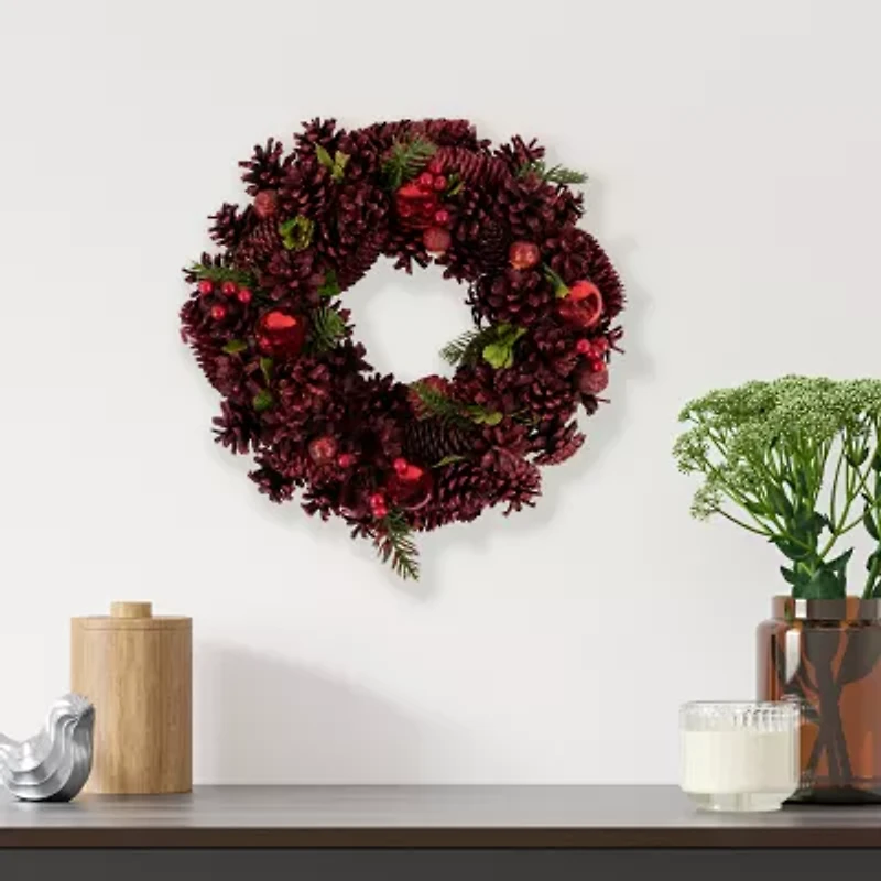 Northlight Red Pinecone Berry And Ornament 13.5in Unlit Wreath