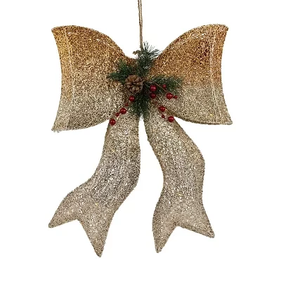 Northlight 23in Led Lighted Champagne Gold Ombre Mesh Bow Christmas Window Decor