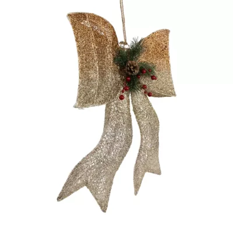Northlight 23in Led Lighted Champagne Gold Ombre Mesh Bow Christmas Window Decor