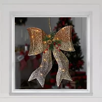 Northlight 23in Led Lighted Champagne Gold Ombre Mesh Bow Christmas Window Decor
