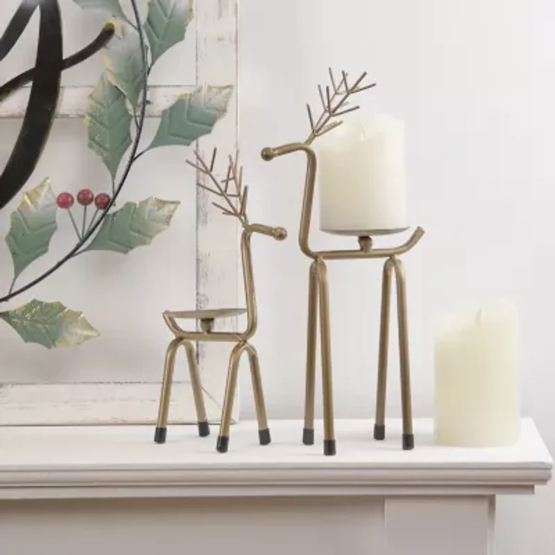 Northlight 13.25in Large Bronze Reindeer Pillar Candle Holder