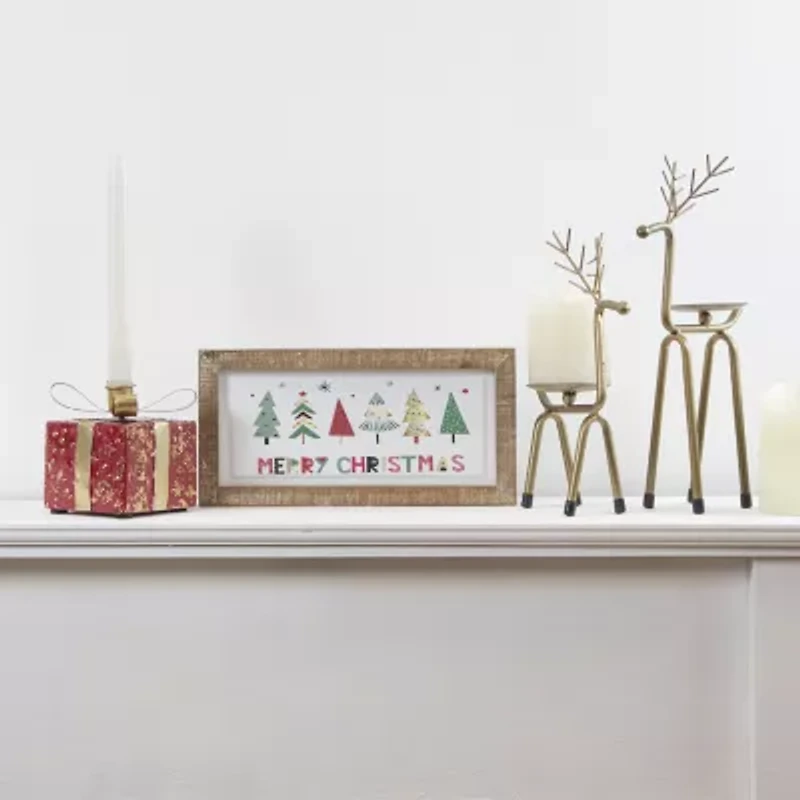 Northlight 13.25in Large Bronze Reindeer Pillar Candle Holder