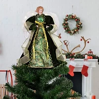 Northlight Angel With Lighted Wings - 14in - Green And Gold Christmas Tree Topper
