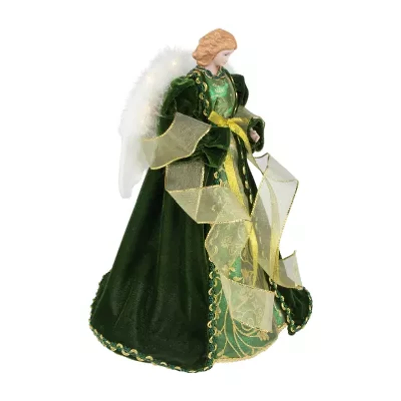 Northlight Angel With Lighted Wings - 14in - Green And Gold Christmas Tree Topper