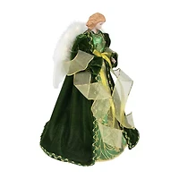 Northlight Angel With Lighted Wings - 14in - Green And Gold Christmas Tree Topper