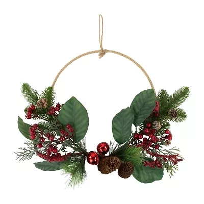 Northlight Red And Green Foliage Pinecones And Berries Artificial 17in Unlit Wreath