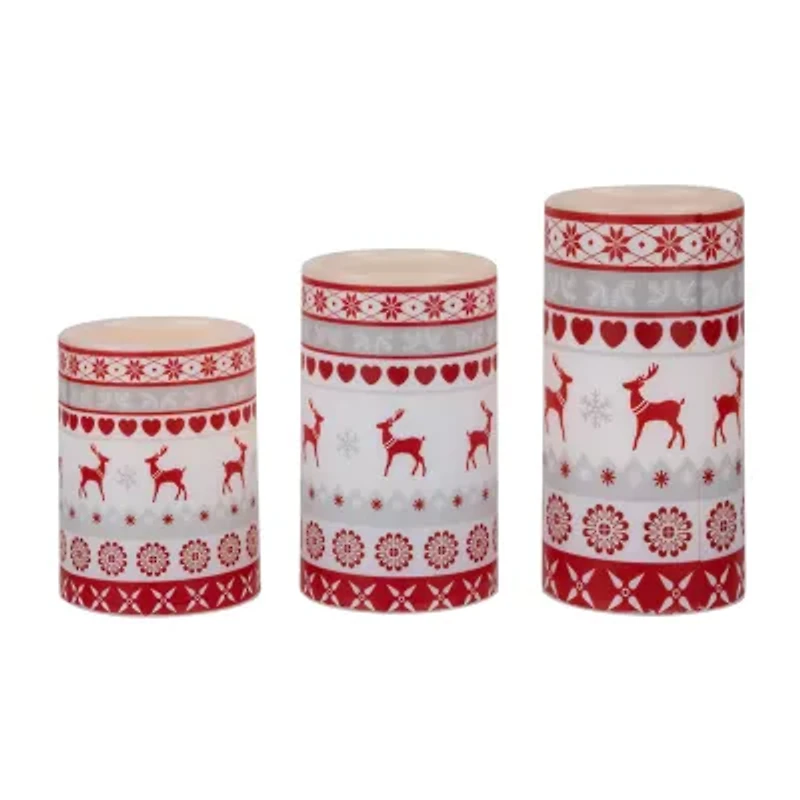 Northlight Led Flickering Nordic Reindeer Wax Pillar - 6in - Set Of 3 Flameless Candle