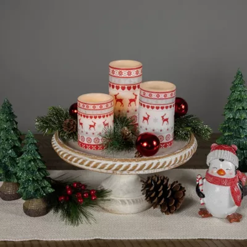 Northlight Led Flickering Nordic Reindeer Wax Pillar - 6in - Set Of 3 Flameless Candle