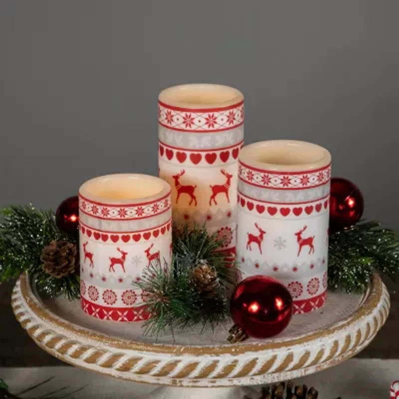 Northlight Led Flickering Nordic Reindeer Wax Pillar - 6in - Set Of 3 Flameless Candle