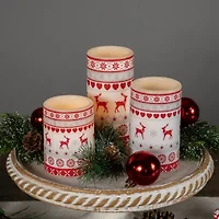 Northlight Led Flickering Nordic Reindeer Wax Pillar - 6in - Set Of 3 Flameless Candle