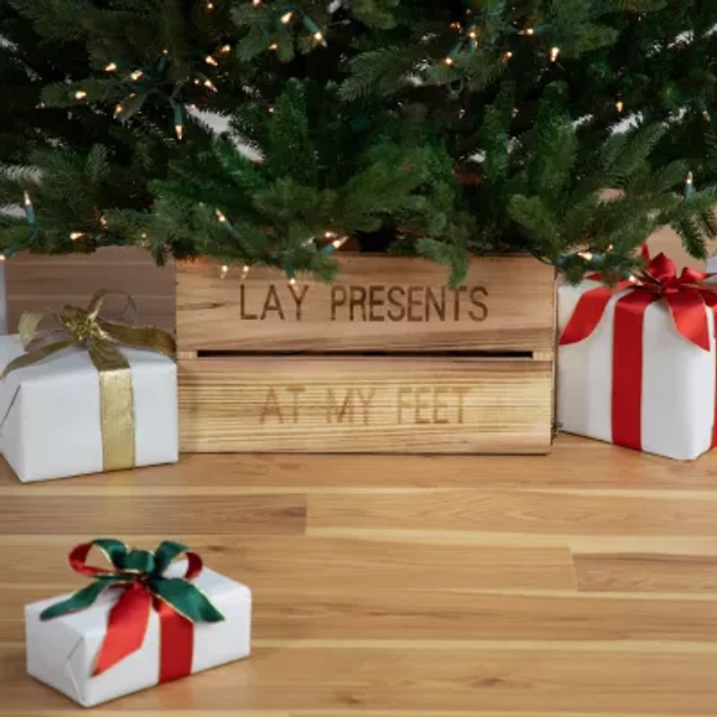 Northlight 18in Wood Crate Inlay Presents At My Feetin Christmas Tree Collar