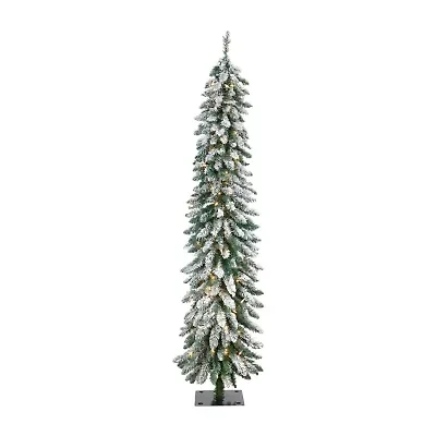 Northlight Pre-Lit Pencil Flocked Alpine - 6ft - Clear Lights 6 Foot Flocked Pine Christmas Tree