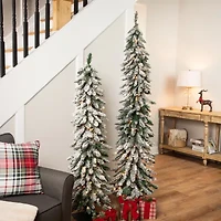 Northlight Pre-Lit Pencil Flocked Alpine - 6ft - Clear Lights 6 Foot Flocked Pine Christmas Tree