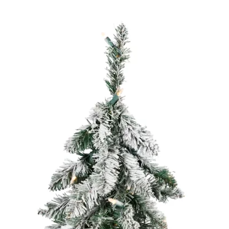 Northlight Pre-Lit Pencil Flocked Alpine - 6ft - Clear Lights 6 Foot Flocked Pine Christmas Tree