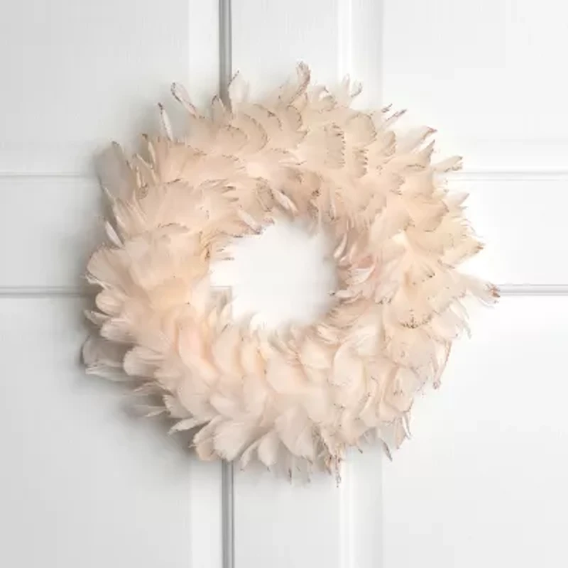 Northlight Glittered Feathers - 14.5in - Unlit - Peach Wreath
