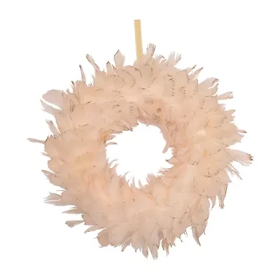 Northlight Glittered Feathers - 14.5in - Unlit - Peach Wreath