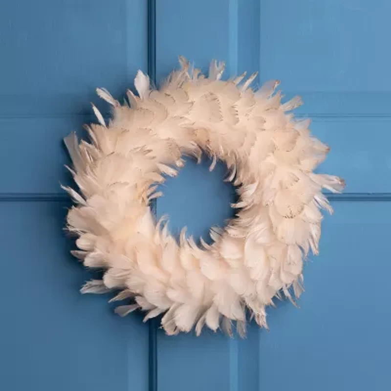Northlight Glittered Feathers - 14.5in - Unlit - Peach Wreath