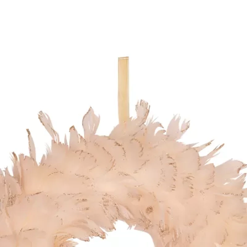 Northlight Glittered Feathers - 14.5in - Unlit - Peach Wreath