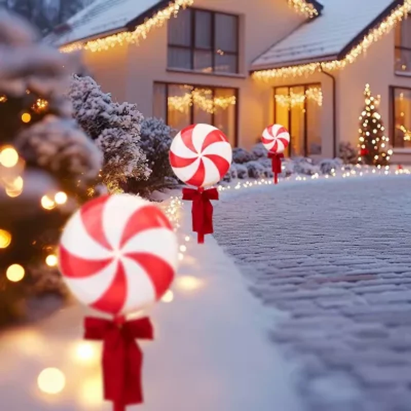 Northlight Peppermint Lollipops Pathway Markers - Clear Lights - 4.5ft White Wire - 3ct Christmas Yard Art